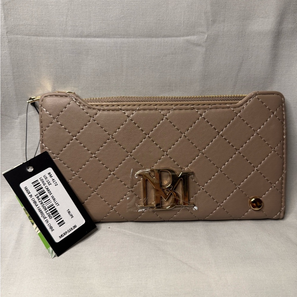 Badgley Mischka Tan Quilted Wallet with Gold Hardware